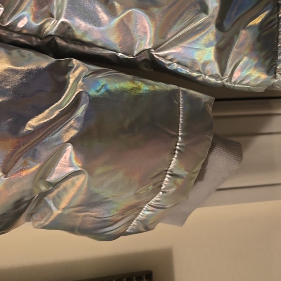 THEREABOUTS GIRLS SILVER "SHIMMER" PUFFER HOODED WINTER COAT SIZE XL 18.5 PLUS - Picture 8 of 16